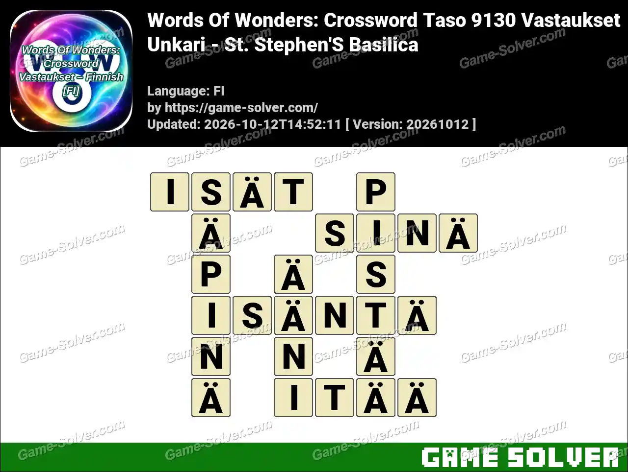 Words Of Wonders: Crossword Taso 9130 Vastaukset – Unkari – St. Stephen’S Basilica